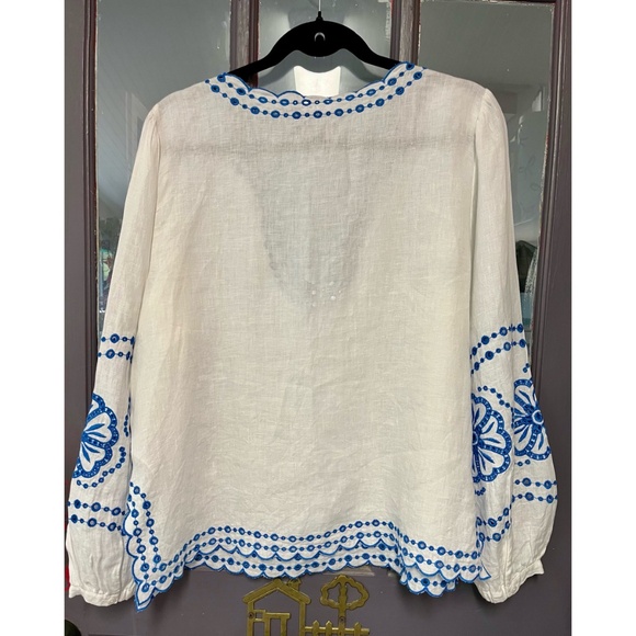 J Crew Linen Top White Eyelet Embroidered - Picture 2 of 7